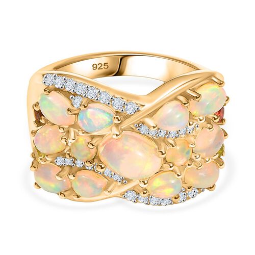 AA Natürlicher, äthiopischer Welo Opal Ring 925 Silber 750 Gelbgold Vermeil (Größe 17.00) ca. 2.52 ct image number 0