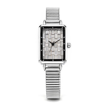 GENOA Uhr mit wei&szlig;em Zirkonia, japanisches Uhrwerk, 316L Edelstahl, 19 cm, silberfarben, 2.00 ct