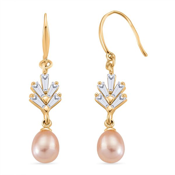 Pfirsich-Süßwasser Perle, Weißer Zirkonia Ohrringe Nickelfreies Messing Standard 6.00 ct image number 0