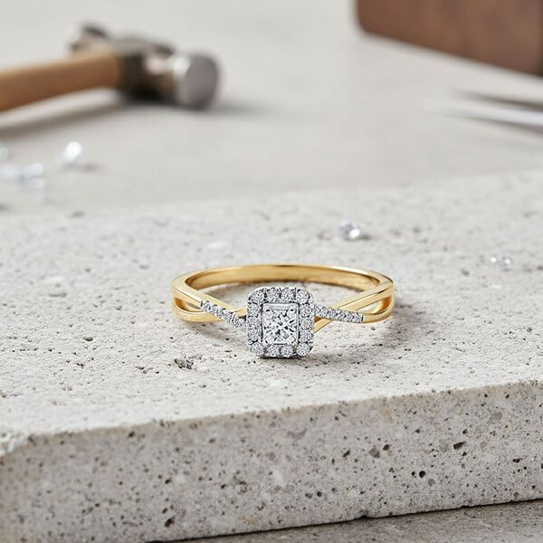 LUXURIANT VS-EF Labor Diamant Ring, 925 Silber 750 Gelbgold Vermeil - 0,25 ct. image number 1