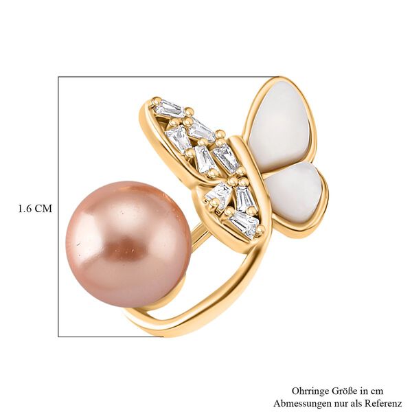 Pfirsich Muschelperle (7-9 mm), Weißes Perlmutt Ohrringe, Nickelfreies Messing, golfarben image number 6