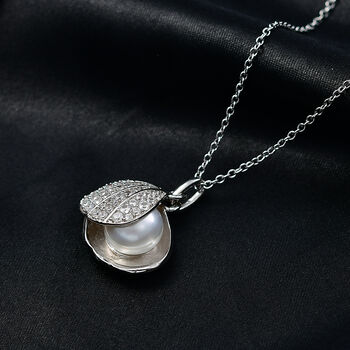 EverTrue S&uuml;&szlig;wasser Perle und Zirkon Anh&auml;nger mit 50cm Kette in Silberton