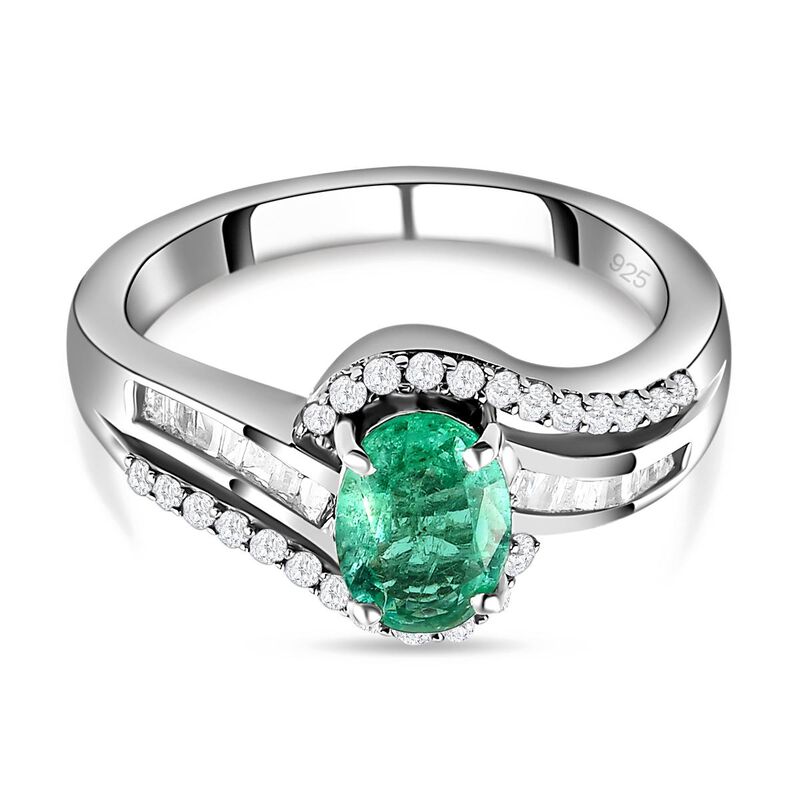AA äthiopischer Smaragd und Diamant-Bypass-Ring in Silber, 0,93 ct. image number 0