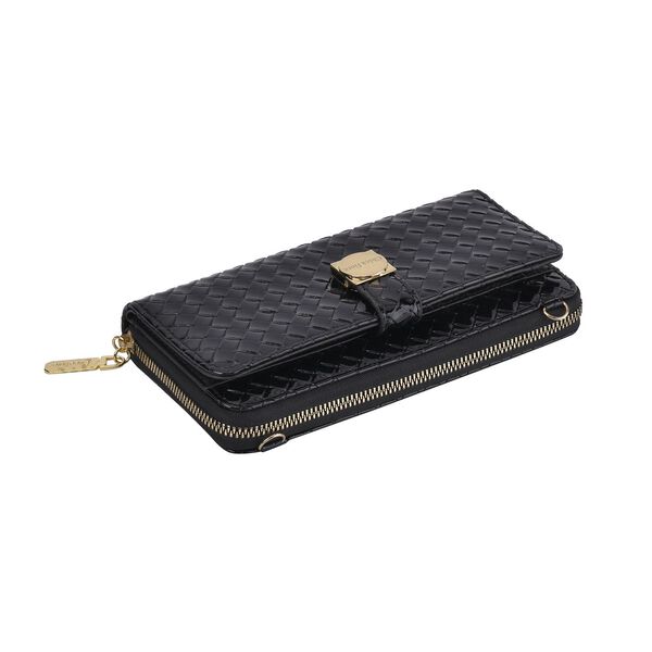 CLOSE OUT - gewebter Crossbody gl&auml;nzend Tasche, Multif&auml;cher, 20x10 cm, Schwarz image number 7