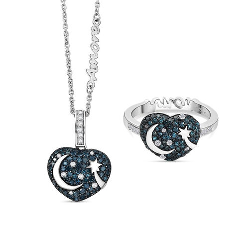 GP Amore Kollektion - Multi Diamant und Kanchanaburi blauer Saphir Ring und Anhänger mit 45cm Kette image number 0