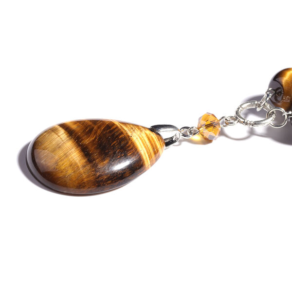 Gelbe Tigerauge und Champagner Glas Halskette, 45+5 cm, silberfarben ca. 242,00 ct image number 1