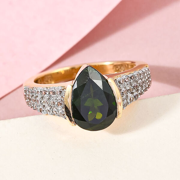 Nat&uuml;rlicher Chromdiopsid und Zirkon Ring 925 Silber vergoldet  ca. 2,58 ct image number 2