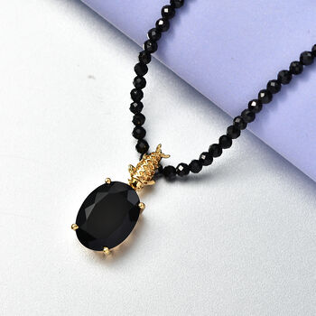 EverTrue AA schwarzer Glasachat Anh&auml;nger mit 50cm schwarze Spinell Kette - 51 ct.