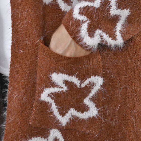 Kuschelig weicher und langer Cardigan mit Taschen, One Size, Blumenmuster, braun image number 7