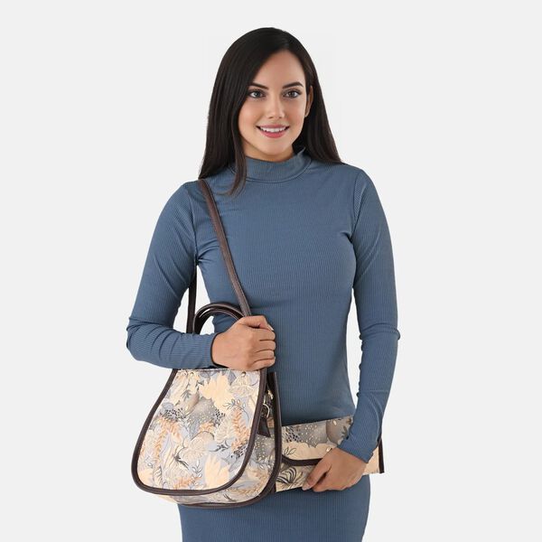 2er Set - Handtasche und Geldb&ouml;rse, Baumwolle, Grau Floral image number 4