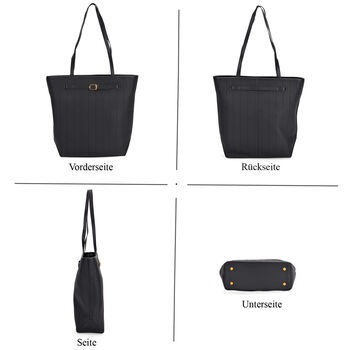 Tragetasche aus echtem Leder mit dekorativer Schnalle und zwei Griffen, 25&times;11&times;32 cm, Schwarz