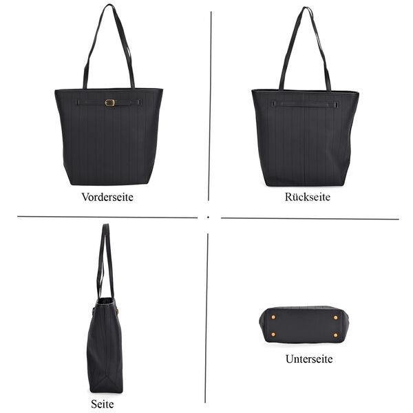 Tragetasche aus echtem Leder mit dekorativer Schnalle und zwei Griffen, 25&times;11&times;32 cm, Schwarz image number 3