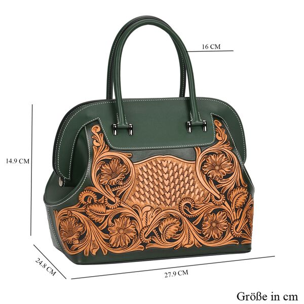 Grand Pelle  - Echtleder Handtasche, 28 x 25 x 15 cm, dunkelgrün image number 6