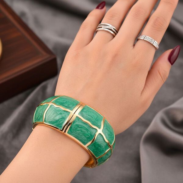 Emaille-Armreif mit Karomuster, ca. 18,5 cm, gr&uuml;n emailliert image number 3