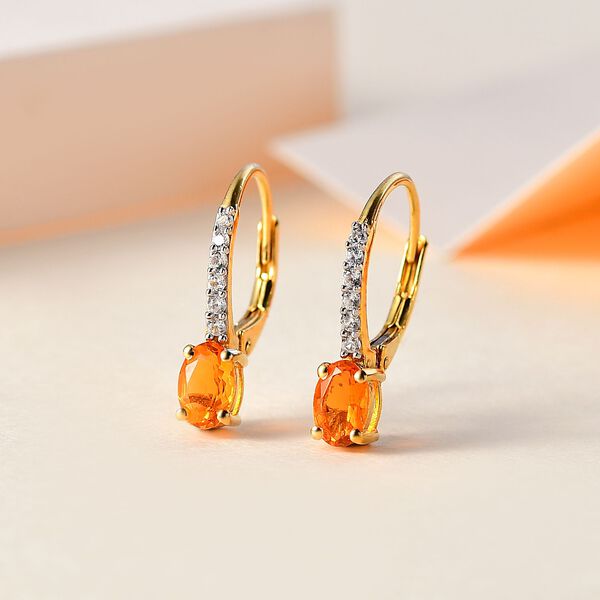 AA Salamanca Feueropal, Weißer Zirkon Ohrringe 925 Silber 750 Gelbgold Vermeil ca. 0,84 ct. image number 2