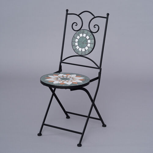 3er-Set - Mosaik-Tisch und 2 Mosaik-Stühle, Kaleidoskop-Muster, Dunkelgrün-Terracotta-Weiß  image number 1