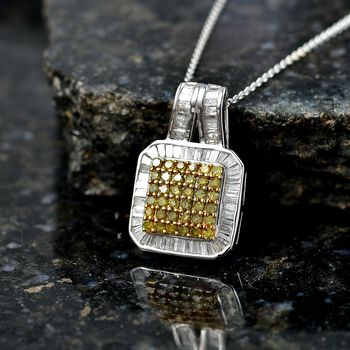 D'Joy gelber und wei&szlig;er Diamant Anh&auml;nger mit 50cm Kette - 1 ct.