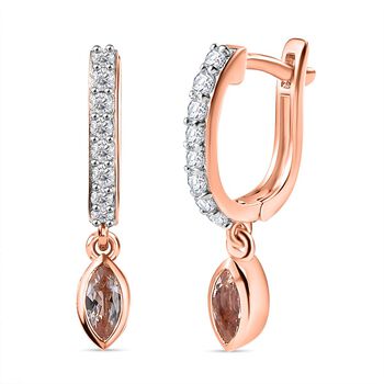 AA Morganit, Wei&szlig;e Zirkon Ohrringe, 925 Silber 750 Ros&eacute;gold Vermeil ca. 0.72 ct