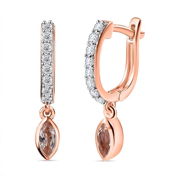 AA Morganit, Wei&szlig;e Zirkon Ohrringe, 925 Silber 750 Ros&eacute;gold Vermeil ca. 0.72 ct