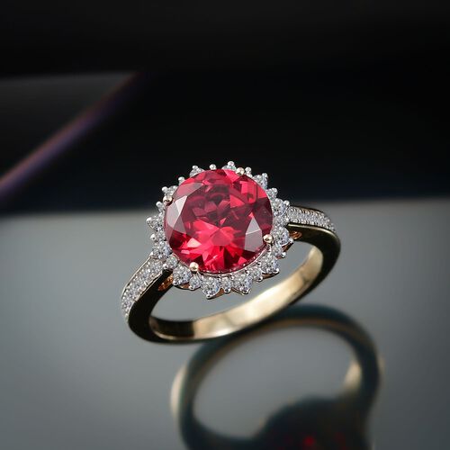 AAA Lab Grown Padparadscha Saphir, Lab Grown Diamant Ring 417 Gold (Größe 19.00) ca. 4,32 ct image number 1