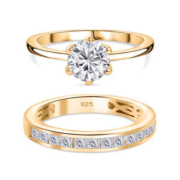 2er Set - D'joy Moissanit Ring, 925 Silber 750 Gelbgold Vermeil (Gr&ouml;&szlig;e 18.00), ca. 1.55 ct