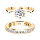 2er Set - D'joy Moissanit Ring, 925 Silber 750 Gelbgold Vermeil (Größe 18.00), ca. 1.55 ct