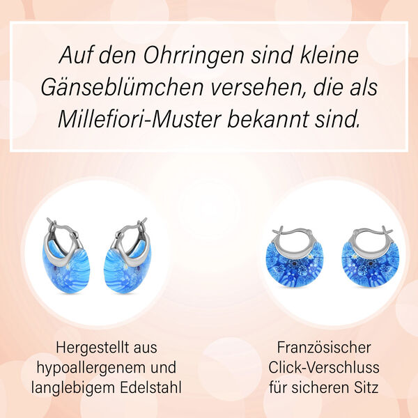 Blaue Murano-Stil Huggie-Ohrringe image number 4