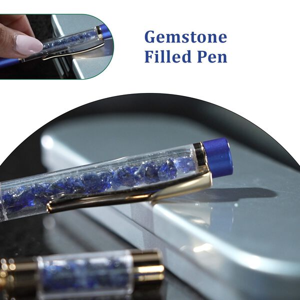 Premium Kollektion - Echter blauer Saphir-Kugelschreiber mit extra Mine und Schlüsselanhänger image number 11