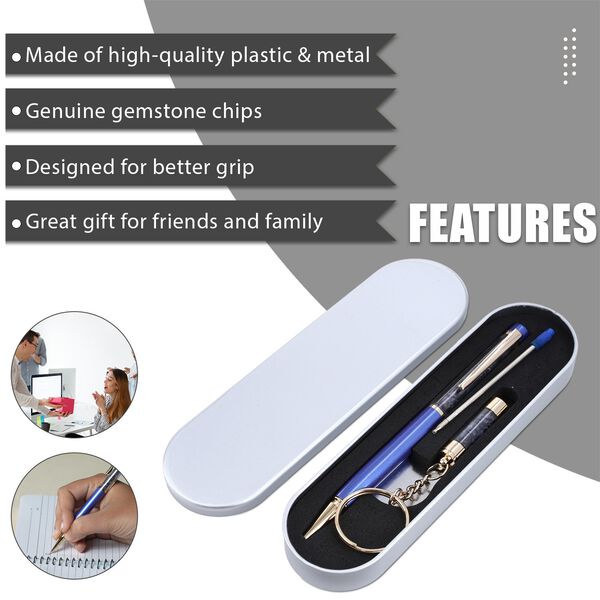 Premium Kollektion - Echter blauer Saphir-Kugelschreiber mit extra Mine und Schlüsselanhänger image number 9