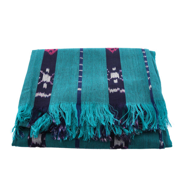 Handgefertigte Tenun-Decke mit Tiermotiv, 119,3x254cm, Türkis image number 3