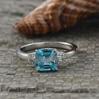 AAA Blauer Zirkon, Wei&szlig;er Diamant Ring 375 Gold (Gr&ouml;&szlig;e 17.00) ca. 2,62 ct