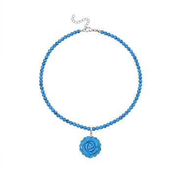 Blaue Howlit handgeschnitzte Blumen-Halskette, 45 cm - 150 ct.