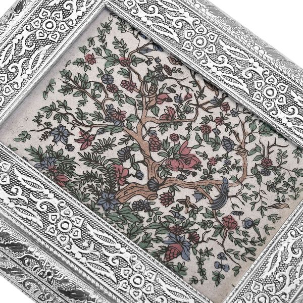 Handgefertigte, oxidierte Schmuckbox mit Edelsteinmalerei, Lebensbaum-Design,  20x15x6,36 cm image number 6