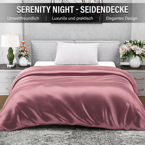 Serenity Night - 100% Maulbeerseide Sommersteppdecke mit Seidenfüllung, 1000 Gramm, 135 x 200 cm, Hellblau