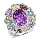 D'Joy AAA Rose De France Amethyst, Mosambik Granat Ring 925 Silber rhodiniert (Größe 17.00) ca. 8,06 ct