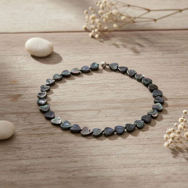 Pfaufarbene Herz Muschelkernperle 50cm Halskette image number 2