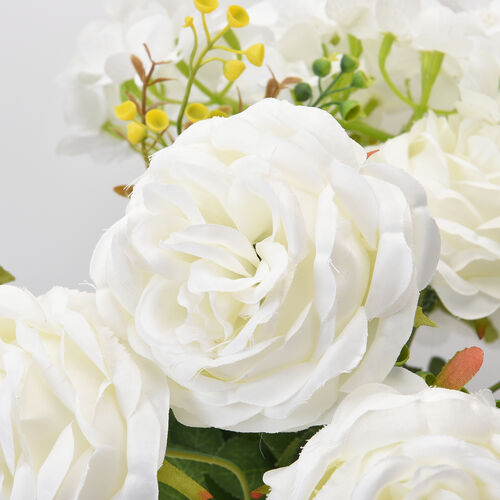 THE 5TH SEASON: Kunstblumen mit Glasvase, Rosen und Hortensien, Weiß image number 1