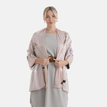 LA MAREY Signature Set mit Seidenschal und Seidentropfen-Ohrringen, 100% Maulbeerseide, 65 x 170 cm, Rosa