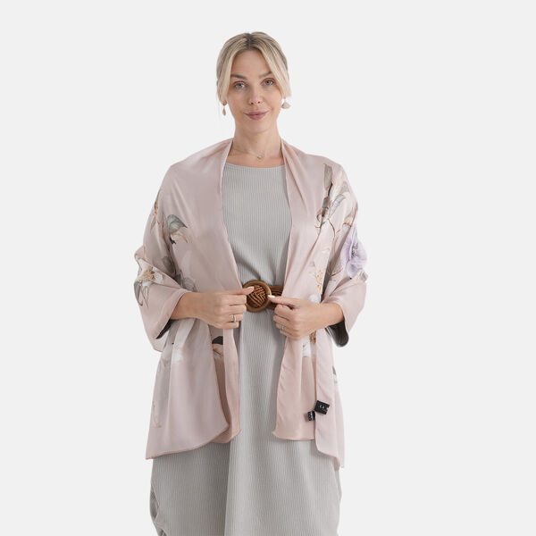 LA MAREY Signature Set mit Seidenschal und Seidentropfen-Ohrringen, 100% Maulbeerseide, 65 x 170 cm, Rosa image number 1