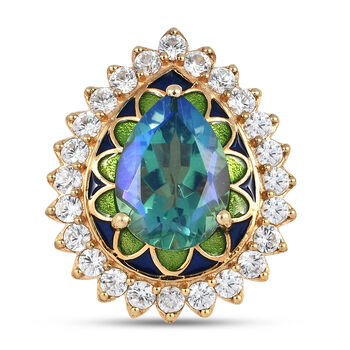 Pfau Triplett Quarz und Zirkon Ring 925 Silber Gelbgold Vermeil (Gr&ouml;&szlig;e 17.00) ca. 7,72 ct