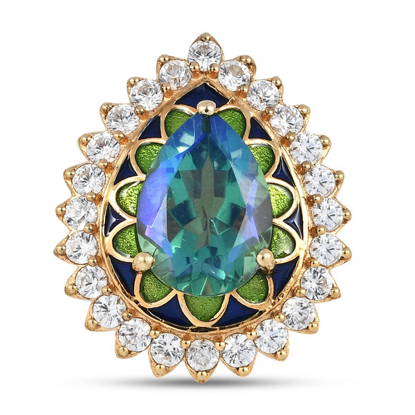 Pfau Triplett Quarz und Zirkon Ring 925 Silber Gelbgold Vermeil  ca. 7,72 ct