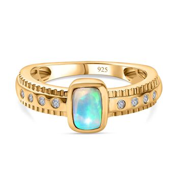 AA Nat&uuml;rlicher, &auml;thiopischer Welo Opal, Wei&szlig;er Zirkon Ring, 925 Silber Gelbgold Vermeil, (Gr&ouml;&szlig;e 21.00), ca. 0.53 ct