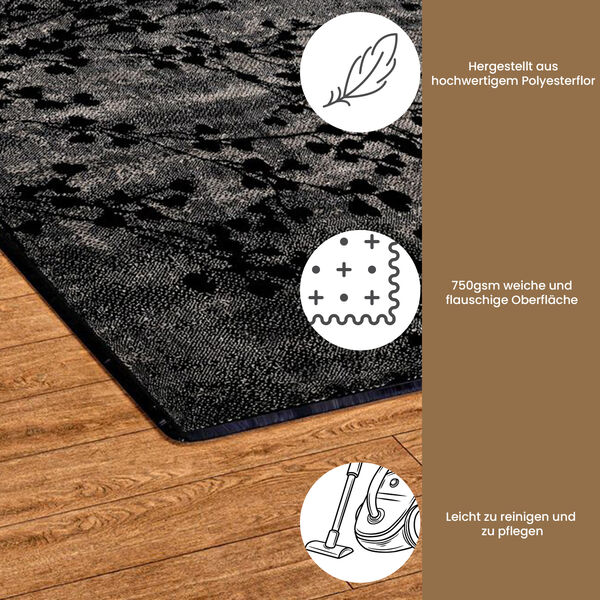 Gewebter Teppich mit Blattmuster, 91x152cm, Braun-schwarz image number 2