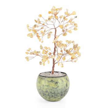 LIVMORE Edelsteinbaum mit 168 Citrin Perlen Keramikschale ca. 18 cm Gelb