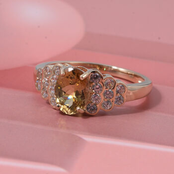 AAA Nat&uuml;rlicher goldener Tansanit, Wei&szlig;er Zirkon Ring 585 Gold (Gr&ouml;&szlig;e 21.00) ca. 2,22 ct