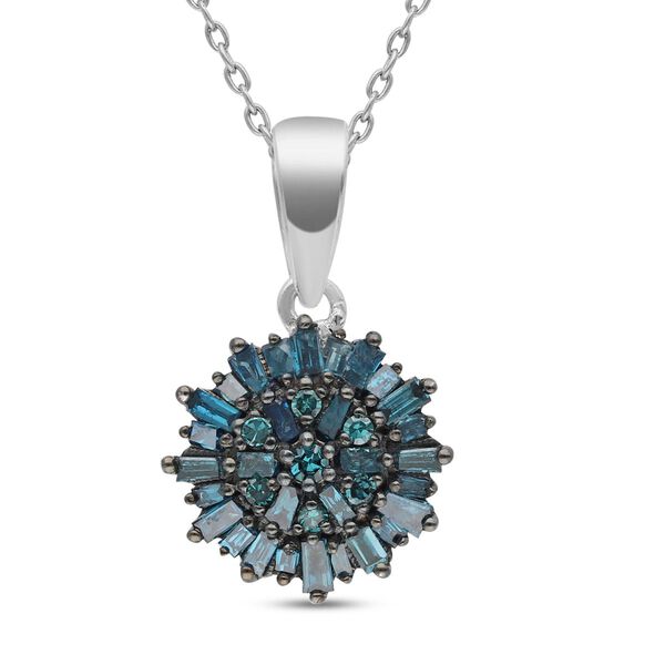 Blauer Diamant floraler Cluster-Anhänger mit Kette in Silber image number 0