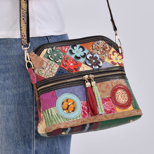 Chaos by Elsie- Echtleder Crossbody Bag mit RFID-Schutz und Kroko-Prägung, Blumenmuster image number 8