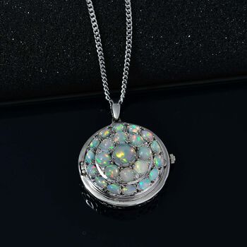 2 in 1 EON Opal und Zirkon-Cluster-Anh&auml;nger mit Taschenuhr - 7,90 ct.
