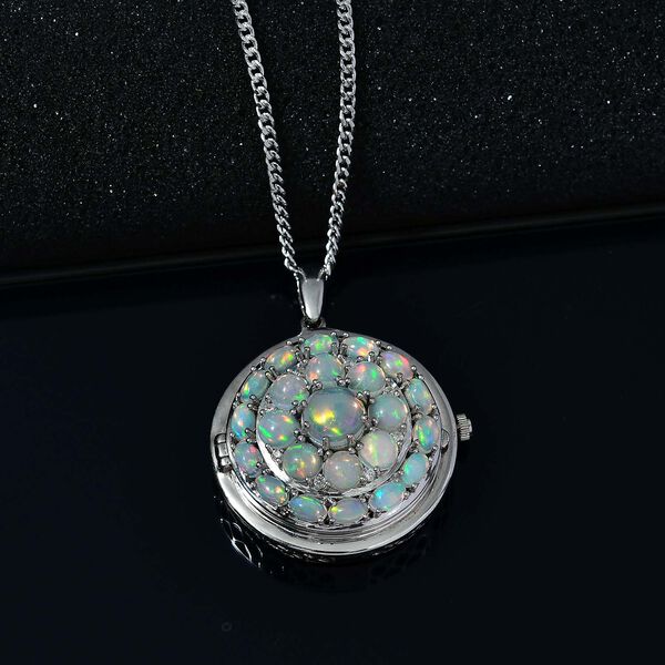 2 in 1 EON Opal und Zirkon-Cluster-Anh&auml;nger mit Taschenuhr - 7,90 ct. image number 3