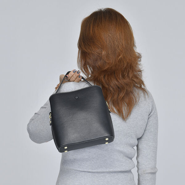 Crossbody Tasche aus echtem Leder, Hirsch Muster, Schwarz image number 3